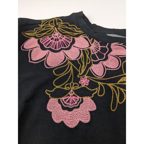Anthropologie Free People Boho Embroidered Black Floral Sweatshirt - Women's XS - Picture 2 of 4